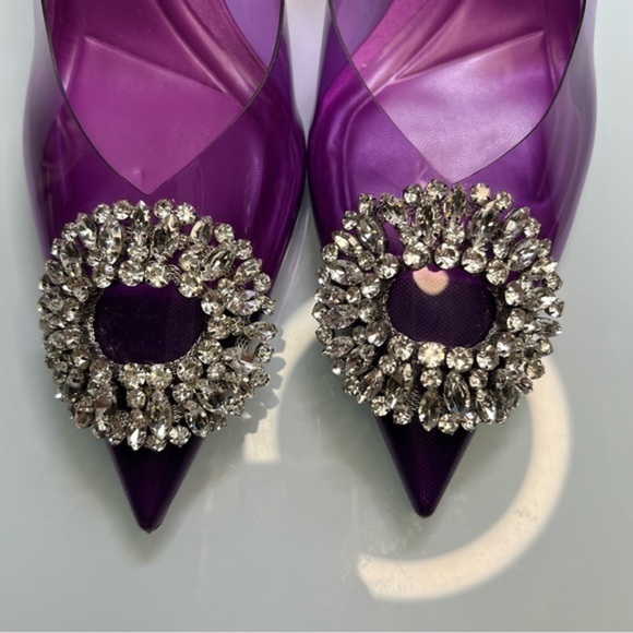 Blogger Trending Favorite Zara Embellished Vinyl Slingback Heels Rhinestones NWT - Picture 4 of 9